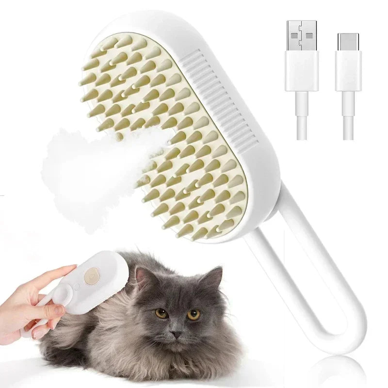 Cepillo de vapor para gatos y perros, herramienta eléctrica de vapor con función de vapor, accesorios para el cuidado de mascotas, removedor de pelo para gatos y perros.