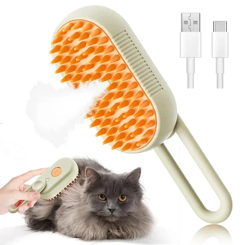 Cepillo de vapor para gatos y perros, herramienta eléctrica de vapor con función de vapor, accesorios para el cuidado de mascotas, removedor de pelo para gatos y perros.