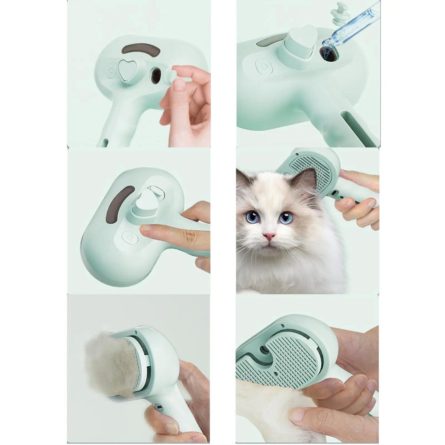 Cepillo de vapor para gatos y perros, herramienta eléctrica de vapor con función de vapor, accesorios para el cuidado de mascotas, removedor de pelo para gatos y perros.