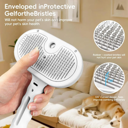 Cepillo de vapor para gatos y perros, herramienta eléctrica de vapor con función de vapor, accesorios para el cuidado de mascotas, removedor de pelo para gatos y perros.