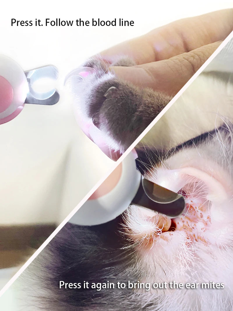 Cortauñas profesional con luz LED y cierre de seguridad, ideal para perros y gatos de todas las edades.