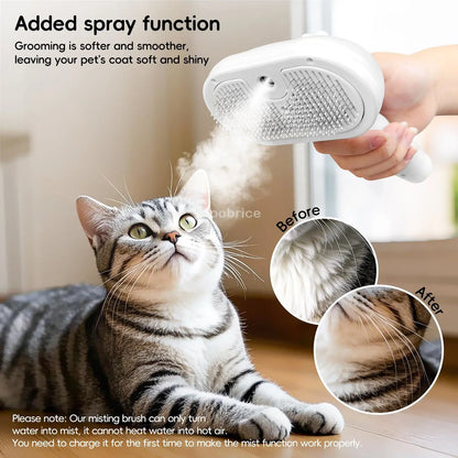 Cepillo de vapor para gatos y perros, herramienta eléctrica de vapor con función de vapor, accesorios para el cuidado de mascotas, removedor de pelo para gatos y perros.